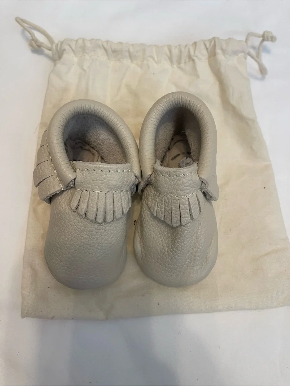 Freshly Picked Cream Leather Fringe Moccasins Baby Size 2